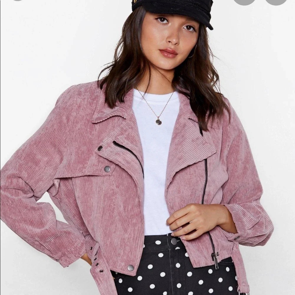 NWT Nasty Gal pink Corduroy jacket M Barbie